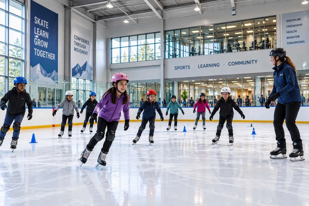 Students skating at a school facility